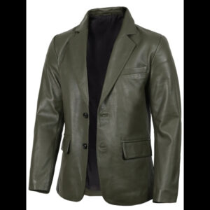Men’s Dark Green Leather Blazer Real Leather Jacket 01