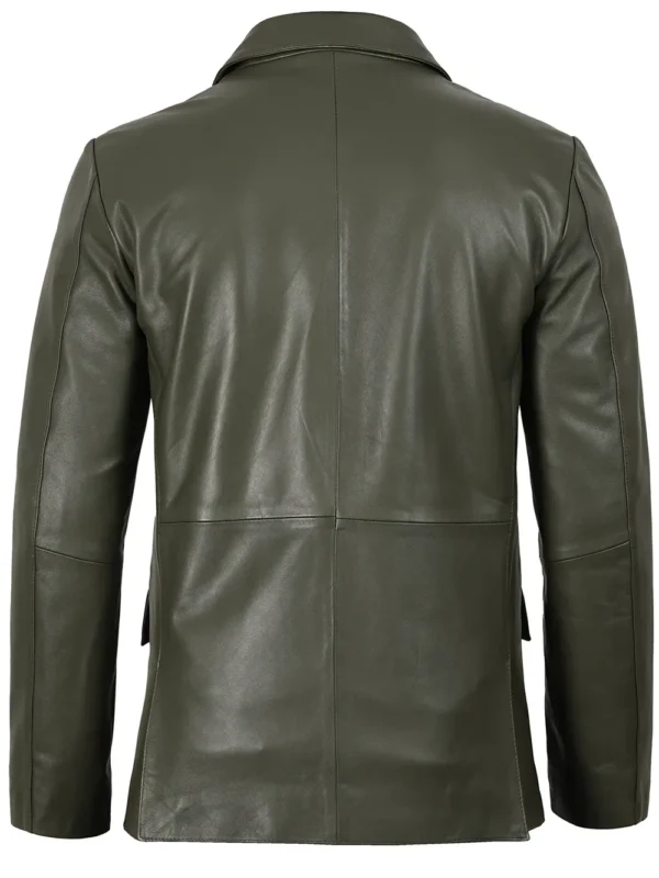 Men’s Dark Green Leather Blazer Real Leather Jacket 02