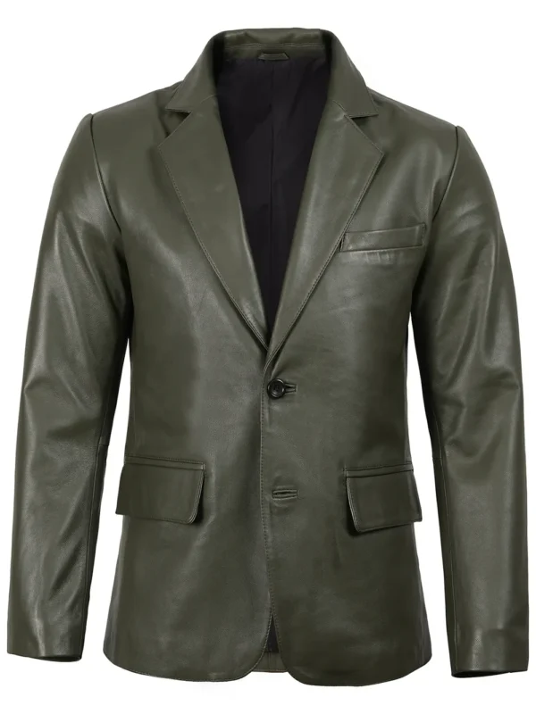 Men’s Dark Green Leather Blazer Real Leather Jacket 03