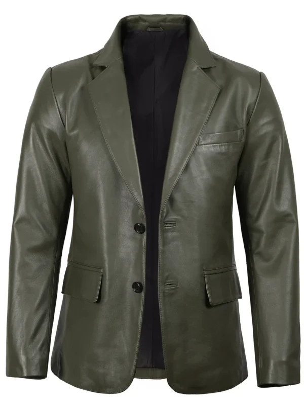 Men’s Dark Green Leather Blazer Real Leather Jacket 04