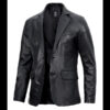Men’s Lambskin Leather Blazer Real Black Jacket 01