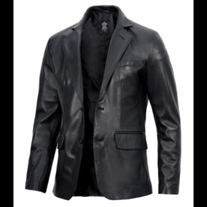 Men’s Lambskin Leather Blazer Real Black Jacket 01