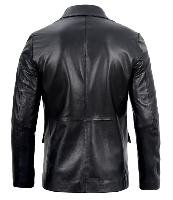 Men’s Lambskin Leather Blazer Real Black Jacket 02