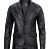 Men’s Lambskin Leather Blazer Real Black Jacket 03