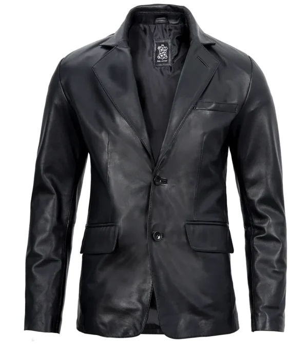 Men’s Lambskin Leather Blazer Real Black Jacket 03
