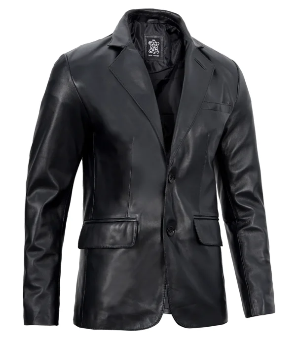 Men’s Lambskin Leather Blazer Real Black Jacket 05