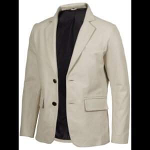 Men’s Off White Leather Blazer Two Button Jacket 01