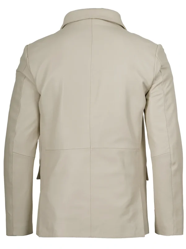 Men’s Off White Leather Blazer Two Button Jacket 02