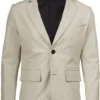 Men’s Off White Leather Blazer Two Button Jacket 03