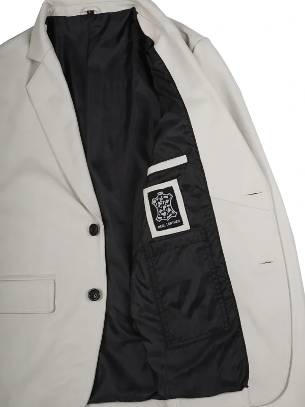 Men’s Off White Leather Blazer Two Button Jacket 04