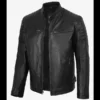 Men’s Real Leather Cafe Racer Jacket with Padded Shoulders 01