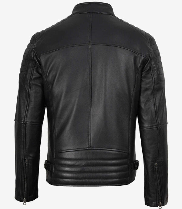 Men’s Real Leather Cafe Racer Jacket with Padded Shoulders 02
