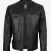 Men’s Real Leather Cafe Racer Jacket with Padded Shoulders 03