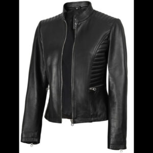 Rachel Women's Black Café Racer Leather Jacket 01