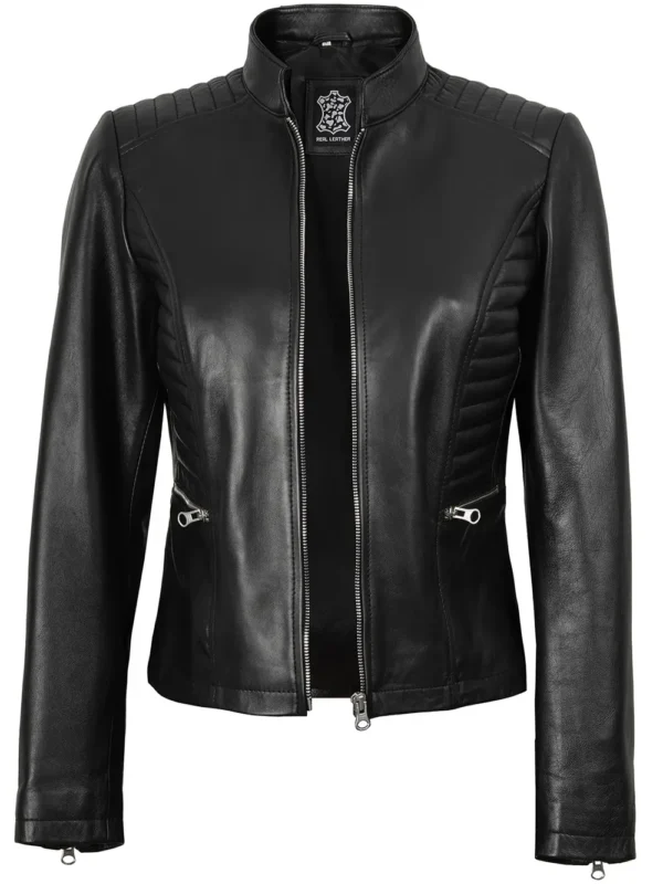 Rachel Women's Black Café Racer Leather Jacket 03