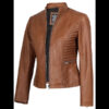 Rachel Women's Tan Café Racer Leather Jacket 01
