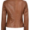 Rachel Women's Tan Café Racer Leather Jacket 02