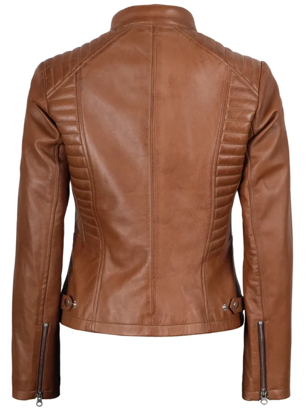 Rachel Women's Tan Café Racer Leather Jacket 02