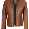 Rachel Women's Tan Café Racer Leather Jacket 03