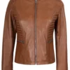 Rachel Women's Tan Café Racer Leather Jacket 04