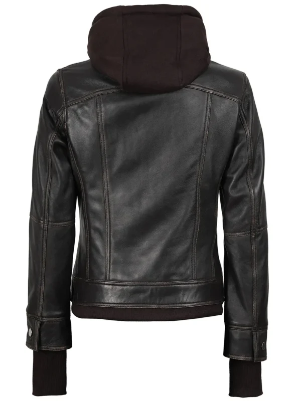 Tralee Women's Brown Bomber Leather Jacket with Hood 02