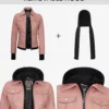 Tralee Women’s Pink Hooded Biker Leather Jacket 02