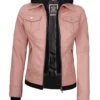 Tralee Women’s Pink Hooded Biker Leather Jacket 07