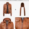 Tralee Women’s Tan Bomber Leather Jacket with Hood 02