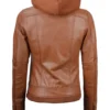 Tralee Women’s Tan Bomber Leather Jacket with Hood 04