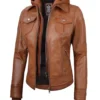 Tralee Women’s Tan Bomber Leather Jacket with Hood07