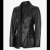 Vicenza Women’s Black Leather Blazer Two Button 01