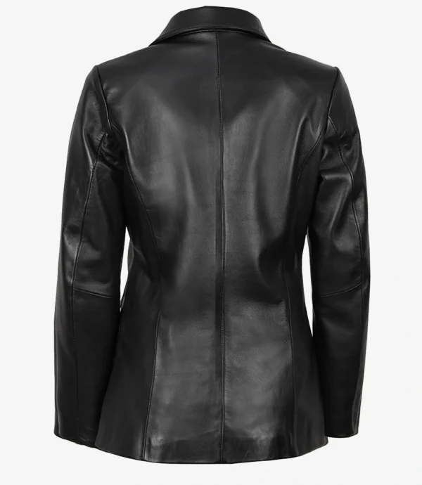 Vicenza Women’s Black Leather Blazer Two Button 02
