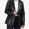 Vicenza Women’s Black Leather Blazer Two Button 03