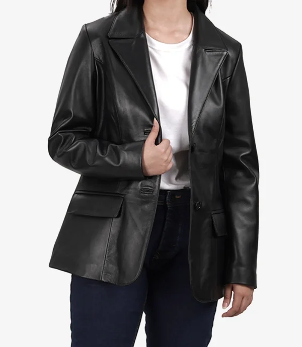 Vicenza Women’s Black Leather Blazer Two Button 03