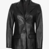 Vicenza Women’s Black Leather Blazer Two Button 04