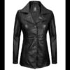 Women’s Black Leather Blazer Three Button Jacket 01