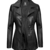 Women’s Black Leather Blazer Three Button Jacket 03