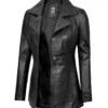 Women’s Black Leather Blazer Three Button Jacket 04