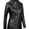 Women’s Black Leather Blazer Three Button Jacket 05