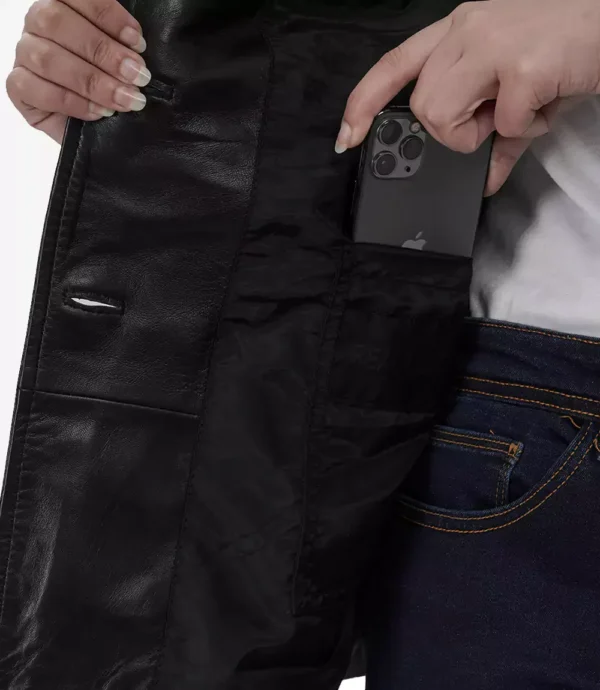 Women’s Black Leather Blazer Three Button Jacket 07