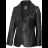 Women’s Black Leather Blazer Two Button Jacket 01