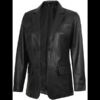 Women’s Black Leather Blazer Two Button Jacket 01