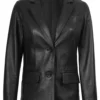 Women’s Black Leather Blazer Two Button Jacket03