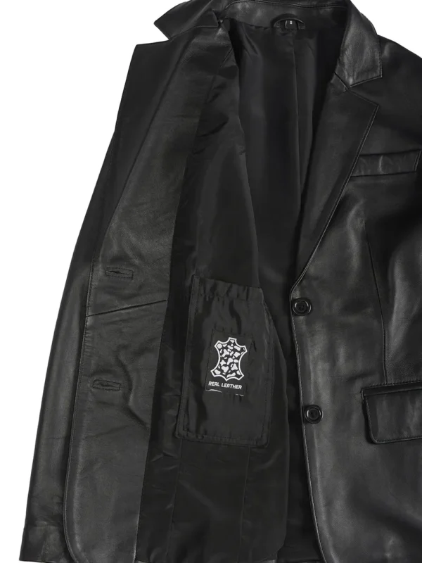 Women’s Black Leather Blazer Two Button Jacket 04