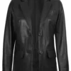 Women’s Black Leather Blazer Two Button Jacket 05