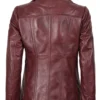 Women’s Burgundy Leather Blazer Three Button Jacket 02