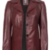 Women’s Burgundy Leather Blazer Three Button Jacket 03