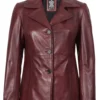 Women’s Burgundy Leather Blazer Three Button Jacket 04