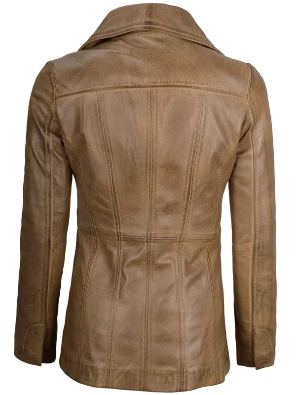 Women’s Camel Lambskin Leather Jacket Three Button 02