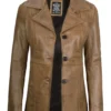 Women’s Camel Lambskin Leather Jacket Three Button 03